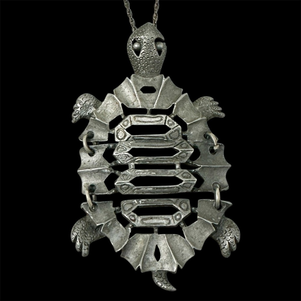 L. Razza Vintage Turtle Pendant on Sterling Silver Chain Necklace